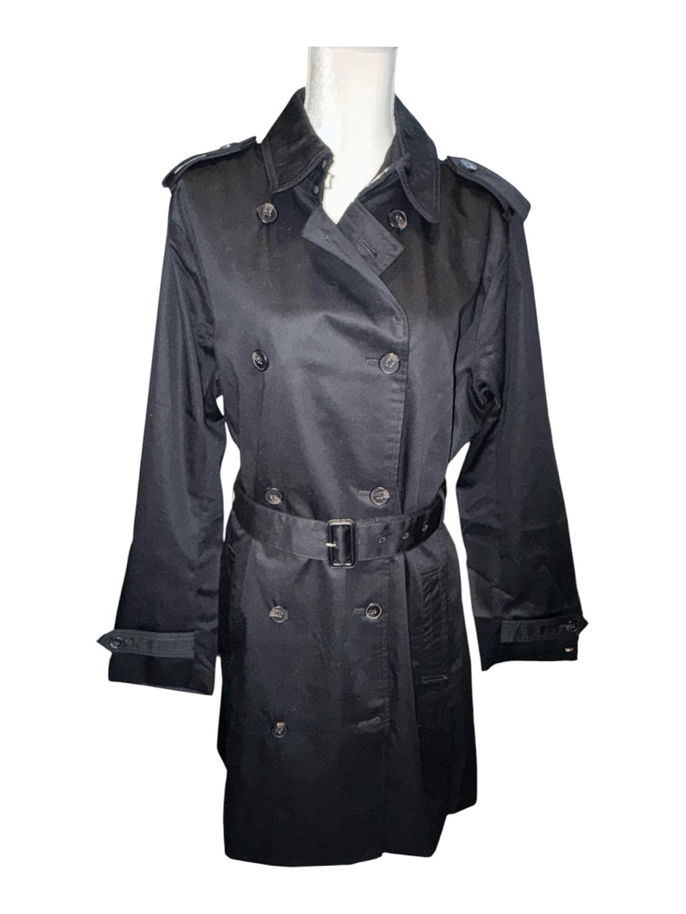 Tommy Hilfiger Black Double-Breasted Trench with Belt #125